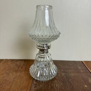 Lamplight Farms Diamond Point Crystal Oil Lamp Made In Austria 13"‎ Tall Vintage